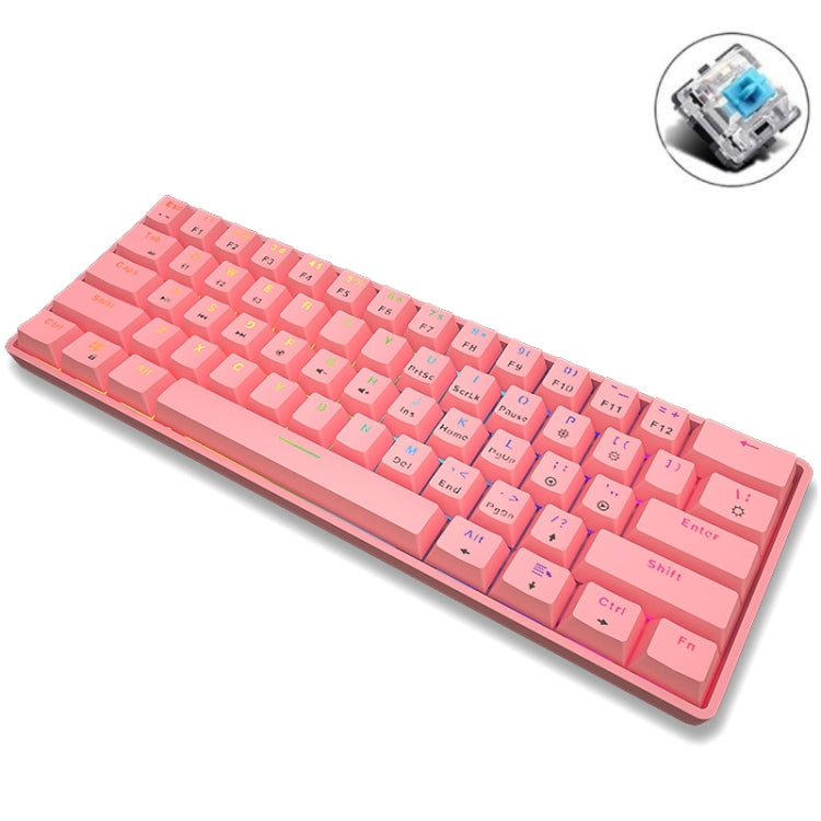 Lisslune | LEAVEN K28 61 Keys Gaming Office Computer RGB Wireless Bluetooth + Wired Dual-Mode Mechanical Keyboard, Cable Length: 1.5 m, Color: Green Switch (Pink)