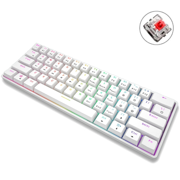 Lisslune | LEAVEN K28 61 Keys Gaming Office Computer RGB Wireless Bluetooth + Wired Dual-Mode Mechanical Keyboard, Cable Length: 1.5m, Color: Red Axis (White)