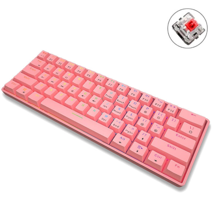 Lisslune | LEAVEN K28 61 Keys Gaming Office Computer RGB Wireless Bluetooth + Wired Dual-Mode Mechanical Keyboard, Cable Length: 1.5 m, Color: Red Switch (Pink)