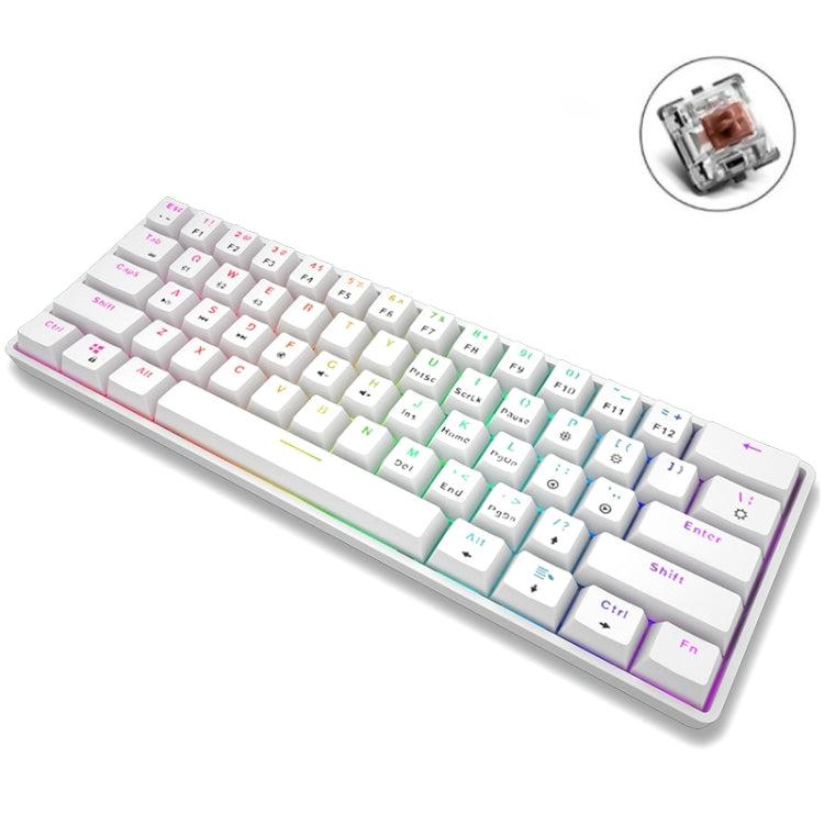 Lisslune | LEAVEN K28 61 Keys Gaming Office Computer RGB Wireless Bluetooth + Wired Dual-Mode Mechanical Keyboard, Cable Length: 1.5m, Color: Tea Axis (White)