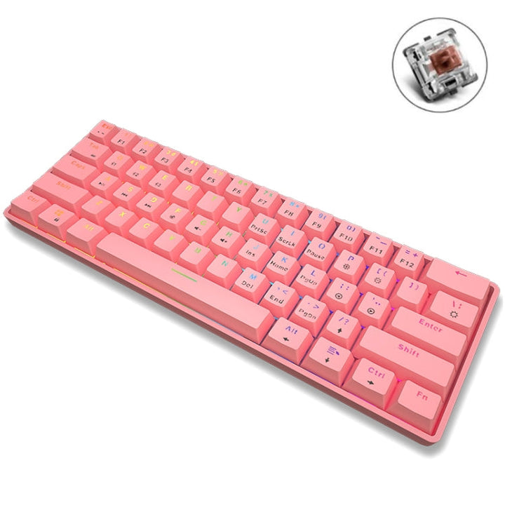 Lisslune | LEAVEN K28 61 Keys Gaming Office Computer RGB Wireless Bluetooth + Wired Dual-Mode Mechanical Keyboard, Cable Length: 1.5 m, Color: Teaxen (Pink)