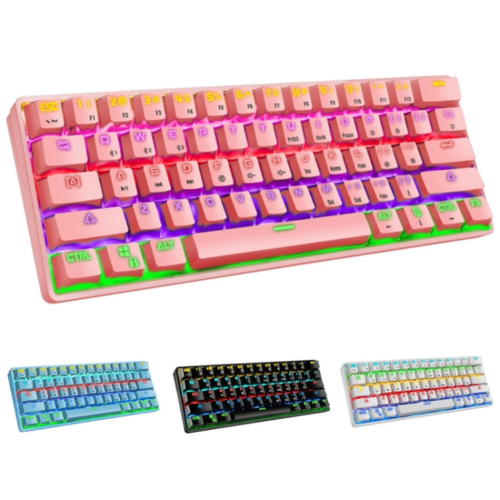 Lisslune | LEAVEN K28 61 Keys Gaming Office Computer RGB Wireless Bluetooth + Wired Dual-Mode Mechanical Keyboard, Cable Length: 1.5 m, Color: Teaxen (Pink)
