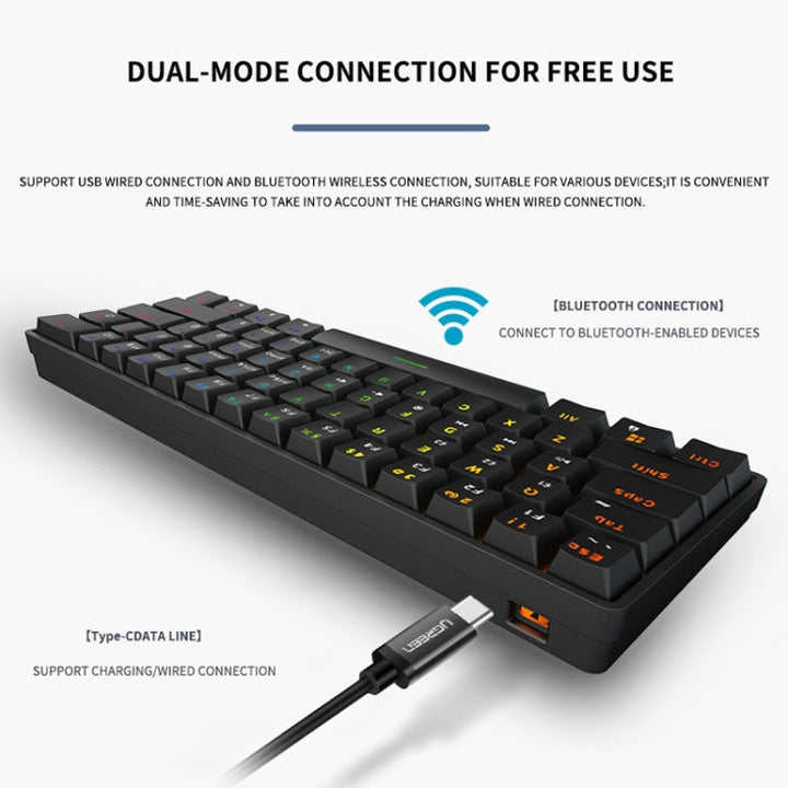 Lisslune | LEAVEN K28 61 Keys Gaming Office Computer RGB Wireless Bluetooth + Wired Dual-Mode Mechanical Keyboard, Cable Length: 1.5 m, Color: Teaxen (Pink)