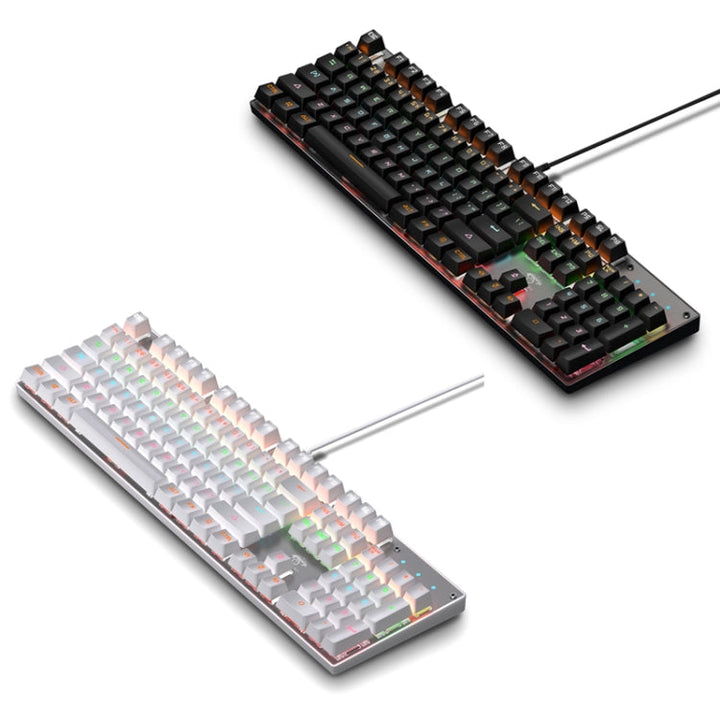 Lisslune | 104 Keys Green Shaft RGB Illuminated Keyboard Computer Game USB Wired Metal Mechanical Keyboard, Cable Length: 1.5m, Style: Regular Version (White)