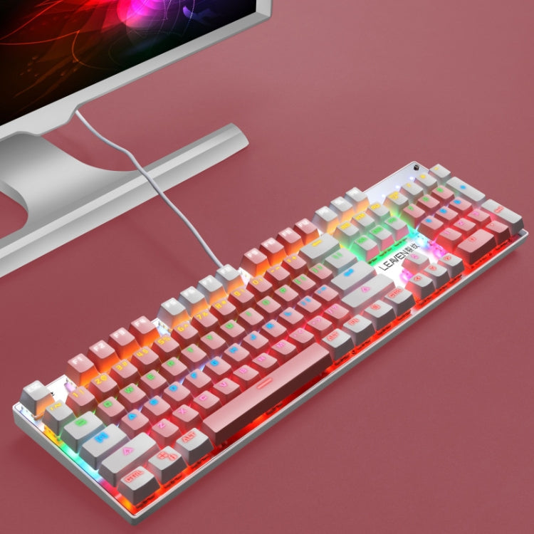 Lisslune | 104 Keys Green Shaft RGB Illuminated Keyboard Computer Game USB Wired Metal Mechanical Keyboard, Cable Length: 1.5m, Style: Dual Layer Design (White Pink)