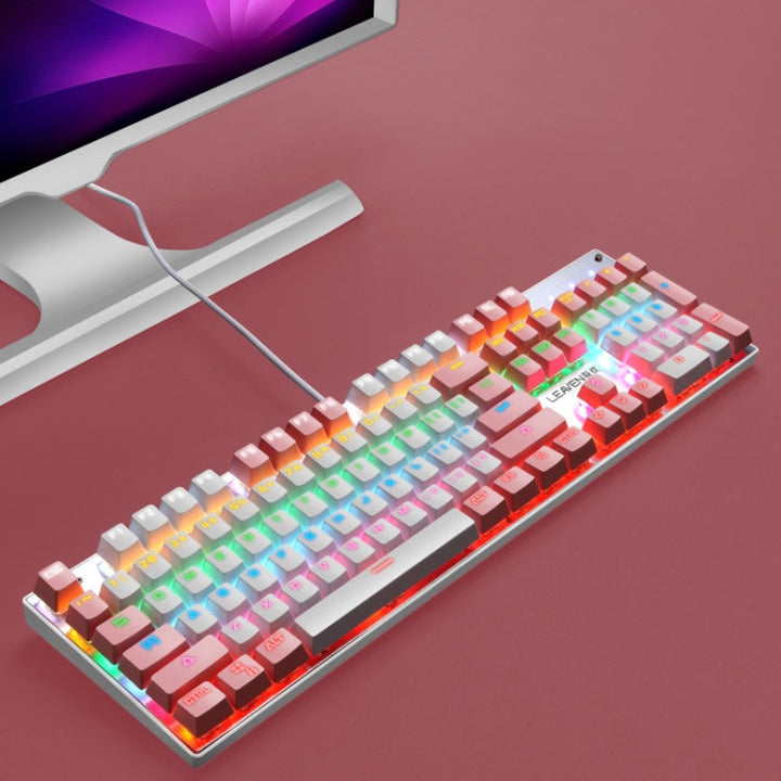 Lisslune | 104 Keys Green Shaft RGB Illuminated Keyboard Computer Gaming USB Wired Metal Mechanical Keyboard, Cable Length: 1.5m, Style: Double Print Version (Pink White)