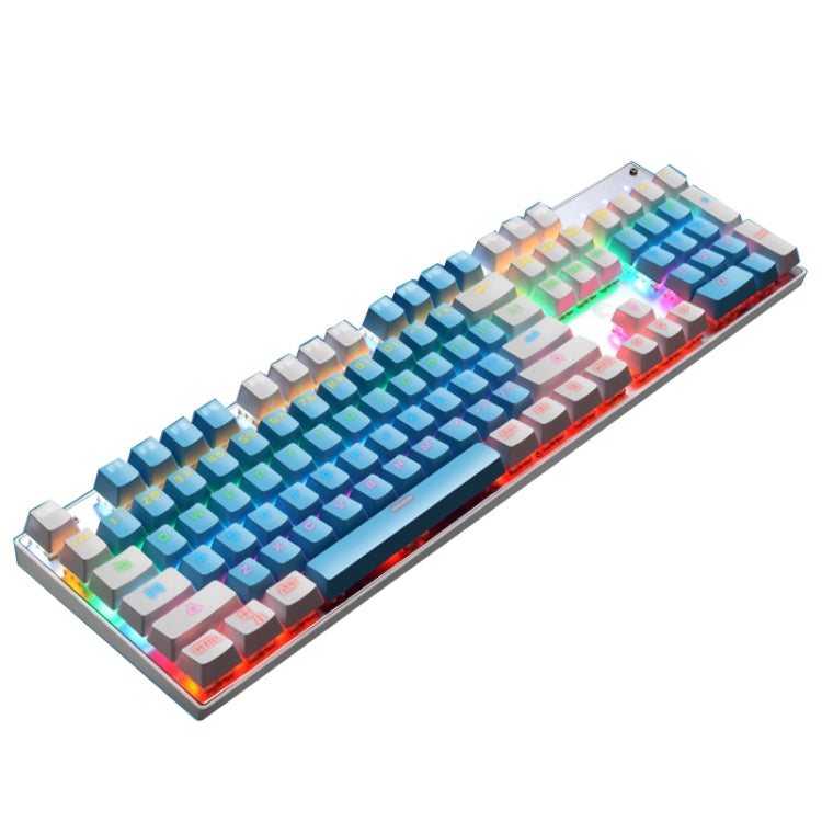 Lisslune | 104 Keys Green Shaft RGB Illuminated Keyboard Computer Gaming USB Wired Metal Mechanical Keyboard, Cable Length: 1.5m, Style: Double Cover Version (Blue White)