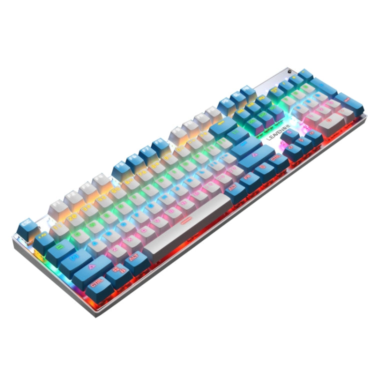 Lisslune | 104 keys green shaft RGB glowing keyboard computer game USB wired metallic mechanical keyboard, Cable length: 1.5 m, Style: double-imposition version (White Blue)