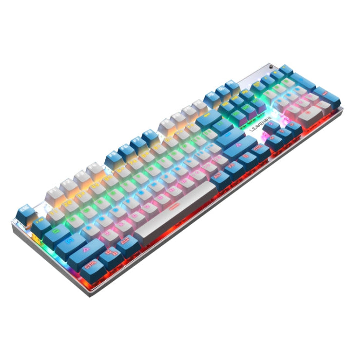Lisslune | 104 keys green shaft RGB glowing keyboard computer game USB wired metallic mechanical keyboard, Cable length: 1.5 m, Style: double-imposition version (White Blue)