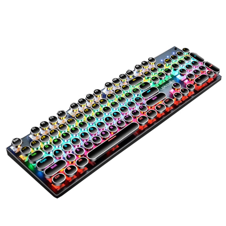 Lisslune | 104 Keys Green Wave RGB Illuminated Keyboard Computer Game USB Wired Metal Mechanical Keyboard, Cable Length: 1.5m, Style: Punk Word Through Version (Black)