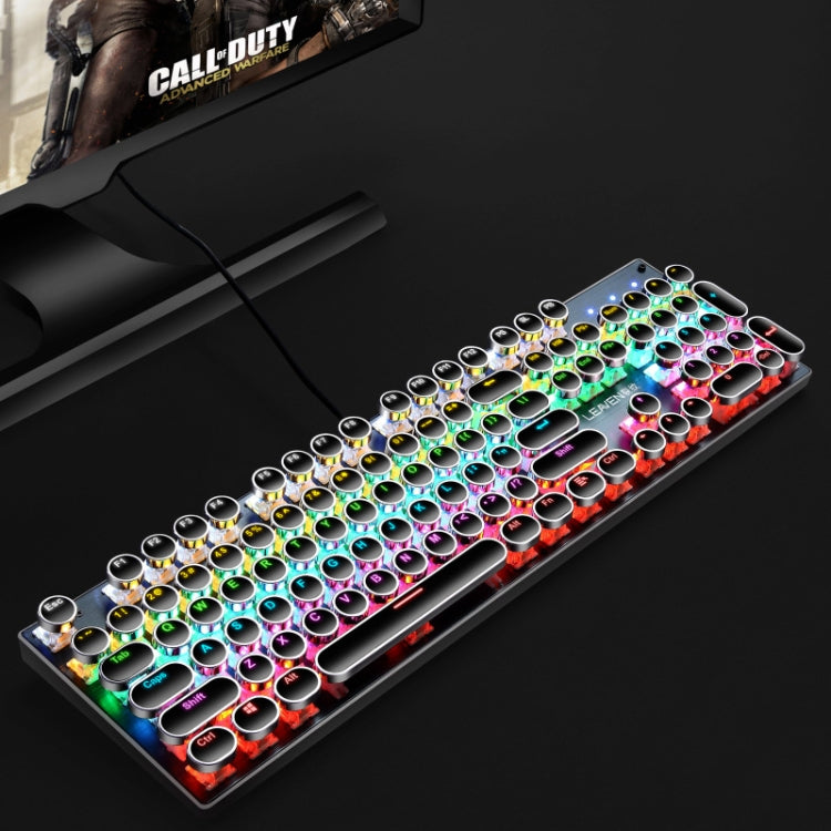 Lisslune | 104 Keys Green Wave RGB Illuminated Keyboard Computer Game USB Wired Metal Mechanical Keyboard, Cable Length: 1.5m, Style: Punk Word Through Version (Black)