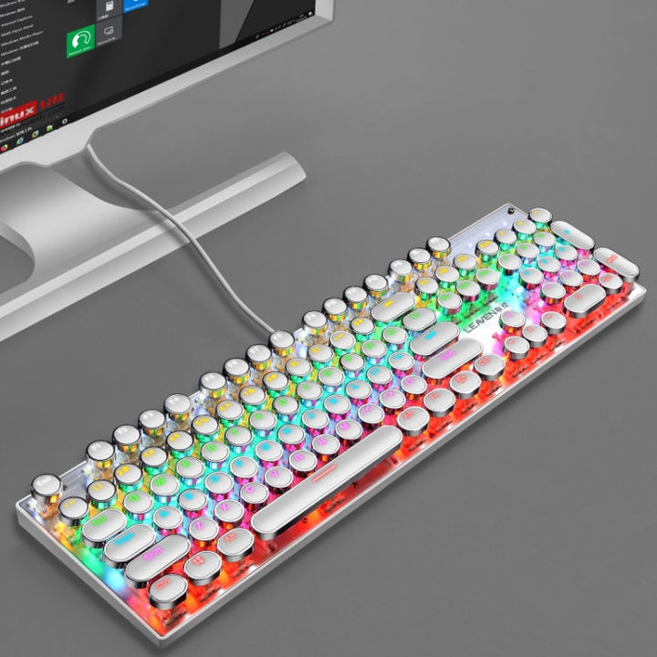 Lisslune | 104 Keys Green Shaft RGB Illuminated Keyboard Computer Game USB Wired Metal Mechanical Keyboard, Cable Length:1.5m, Style: Punk Word Through Version (White)