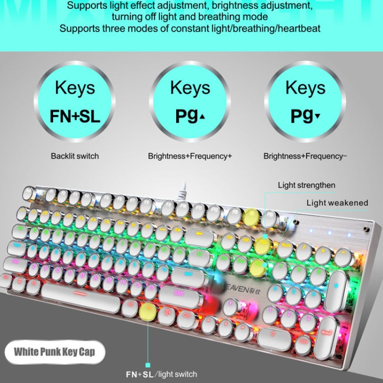 Lisslune | 104 Keys Green Shaft RGB Illuminated Keyboard Computer Game USB Wired Metal Mechanical Keyboard, Cable Length:1.5m, Style: Punk Word Through Version (White)
