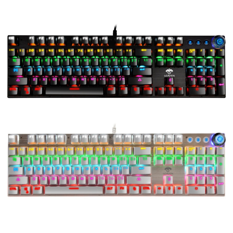 Lisslune | LEAVEN K990 Button Version 104 Keys Office Computer Game Mechanical Green Switch Wired Keyboard, Cable Length:1.8m(white)
