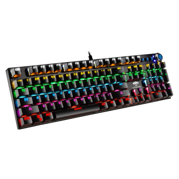 Lisslune | LEAVEN K990 Button Version 104 Keys Office Computer Game Mechanical Green Switch Wired Keyboard, Cable Length:1.8m(white)