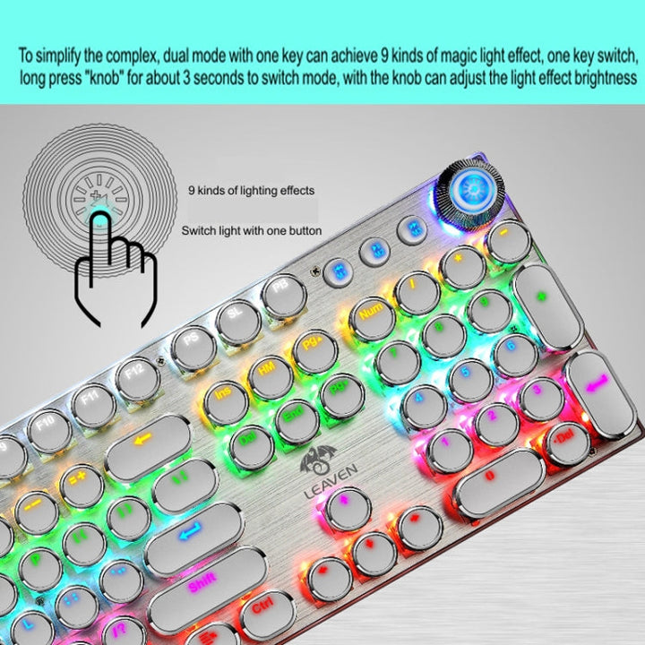 Lisslune | LEAVEN K990 Button Version 104 Keys Office Computer Game Mechanical Green Switch Wired Keyboard, Cable Length:1.8m(white)