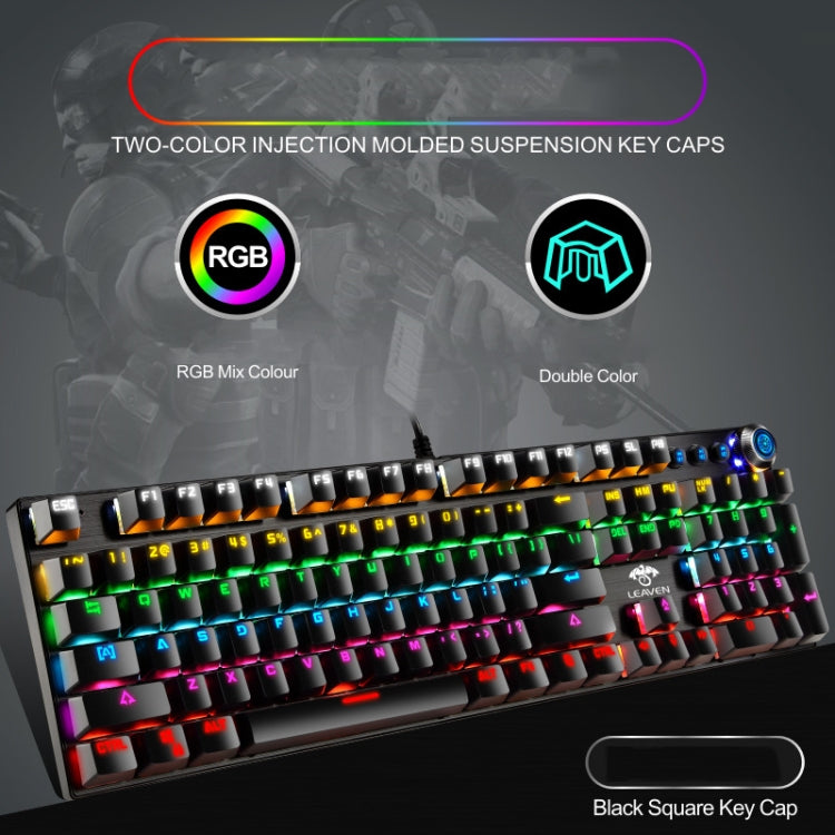 Lisslune | LEAVEN K990 Button Version 104 Keys Office Computer Game Mechanical Green Switch Wired Keyboard, Cable Length:1.8m(white)