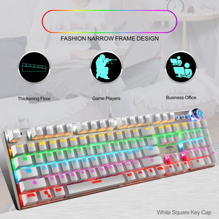 Lisslune | LEAVEN K990 Button Version 104 Keys Office Computer Game Mechanical Green Switch Wired Keyboard, Cable Length:1.8m(white)