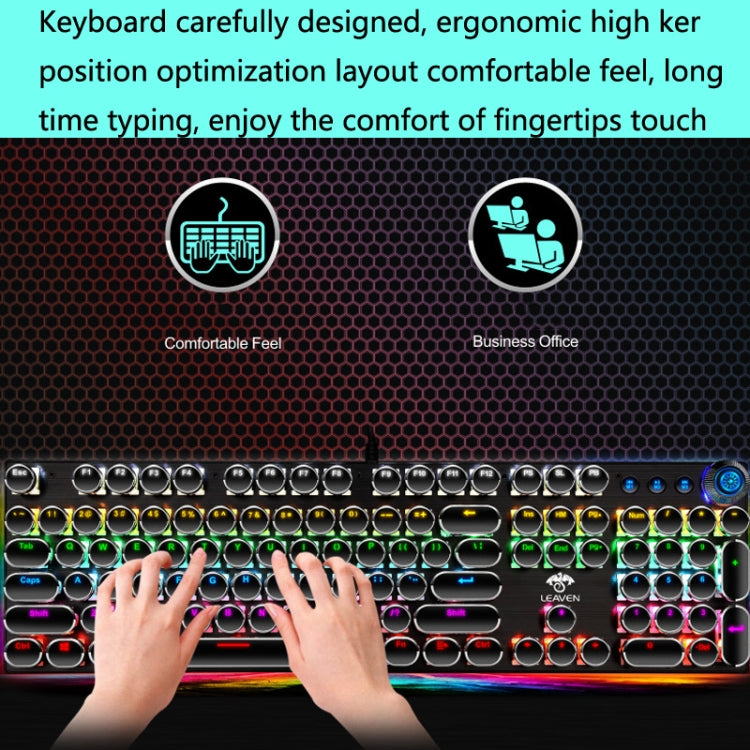 Lisslune | LEAVEN K990 Button Version 104 Keys Office Computer Game Mechanical Green Switch Wired Keyboard, Cable Length:1.8m(white)
