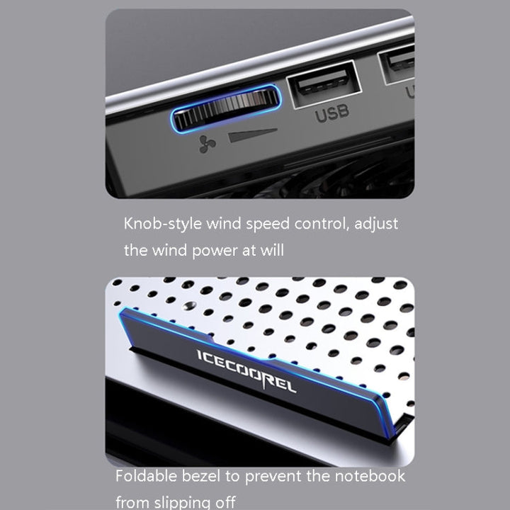 Lisslune | ICE COOREL Laptop Aluminum Alloy Radiator Fan Silent Notebook Cooling Stand, Color: Six-Fan Space Silver