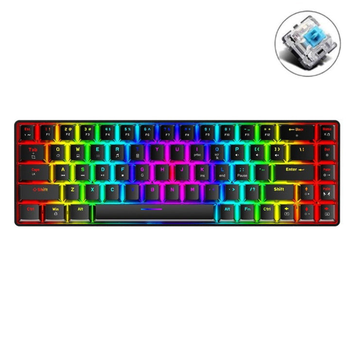 Lisslune | T8 68 Key Mechanical Gaming Keyboard RGB Illuminated Wired Keyboard, Cable Length: 1.6 m (Black Green Switch)