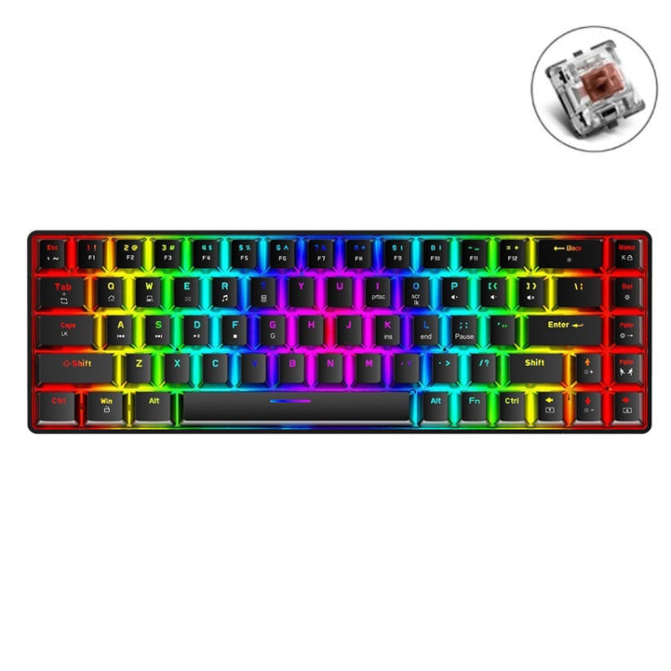 Lisslune | T8 68 Key Mechanical Gaming Keyboard RGB Backlit Wired Keyboard, Cable Length: 1.6m (Black Tea Shaft)
