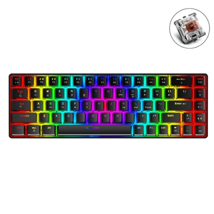 Lisslune | T8 68 Key Mechanical Gaming Keyboard RGB Backlit Wired Keyboard, Cable Length: 1.6m (Black Tea Shaft)