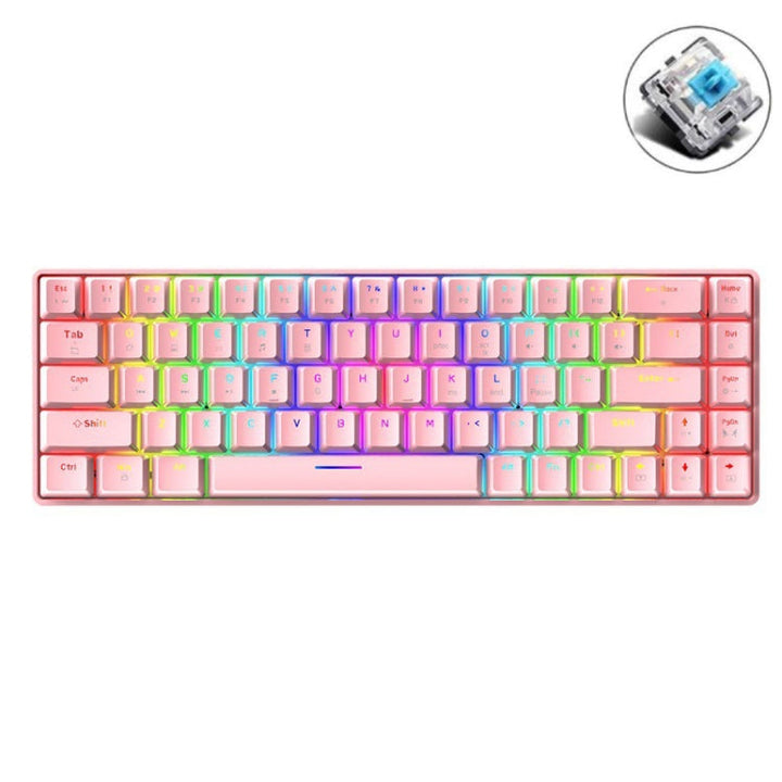 Lisslune | T8 68 Keys Mechanical Gaming Keyboard RGB Backlit Wired Keyboard, Cable Length: 1.6m (Pink Green Shaft)