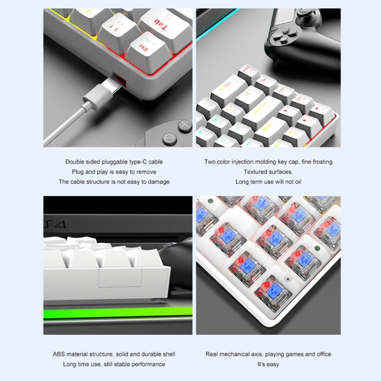 Lisslune | T8 68 Keys Mechanical Gaming Keyboard RGB Backlit Wired Keyboard, Cable Length: 1.6 m (White RGB Red Switch)