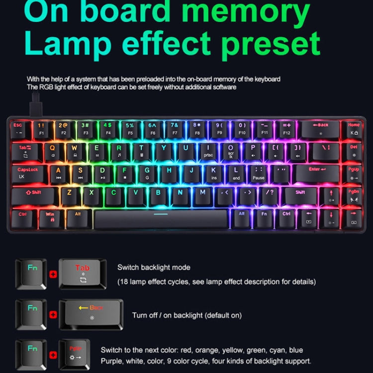 Lisslune | T8 68 Keys Mechanical Gaming Keyboard RGB Backlit Wired Keyboard, Cable Length: 1.6 m (White RGB Red Switch)