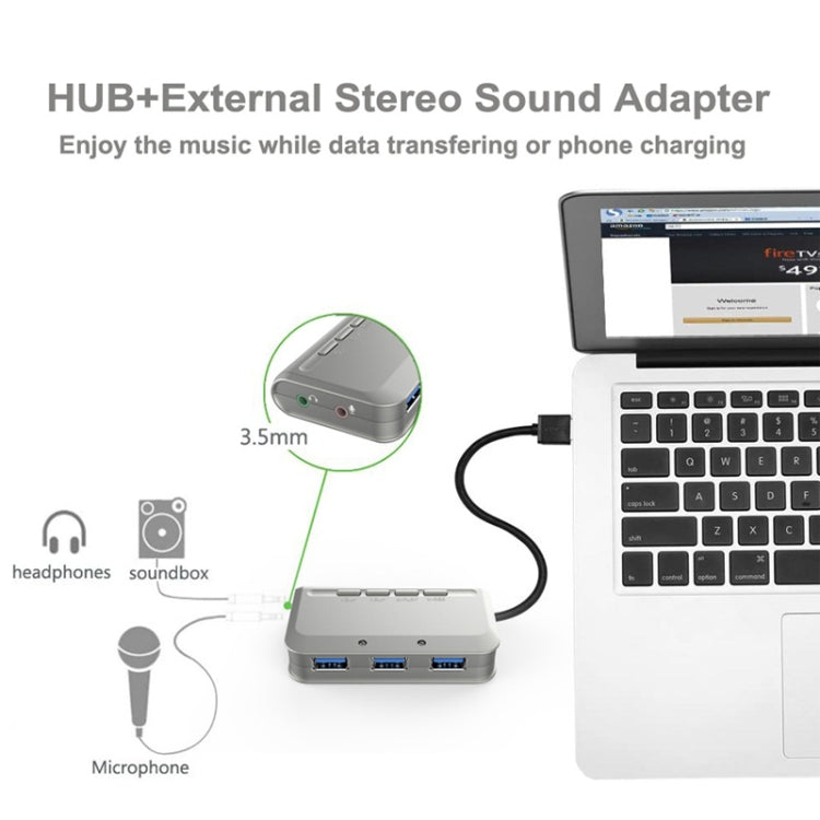 Lisslune | MB-103 USB 3.1 Three-Port Drive-Free HUB + 7.1 Voice Distorter Sound Card High-Speed Docking Station, PS5 Voice Distorter Sound Card Compatible with PS4 Headset, Cable Length: 1.2m(1 to 3)