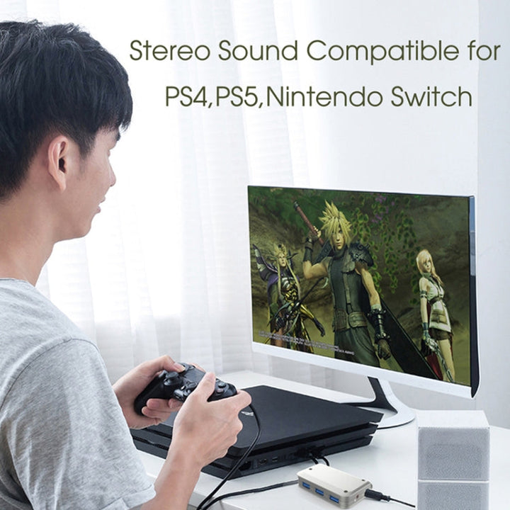 Lisslune | MB-103 USB 3.1 Three-Port Drive-Free HUB + 7.1 Voice Distorter Sound Card High-Speed Docking Station, PS5 Voice Distorter Sound Card Compatible with PS4 Headset, Cable Length: 1.2m(1 to 3)