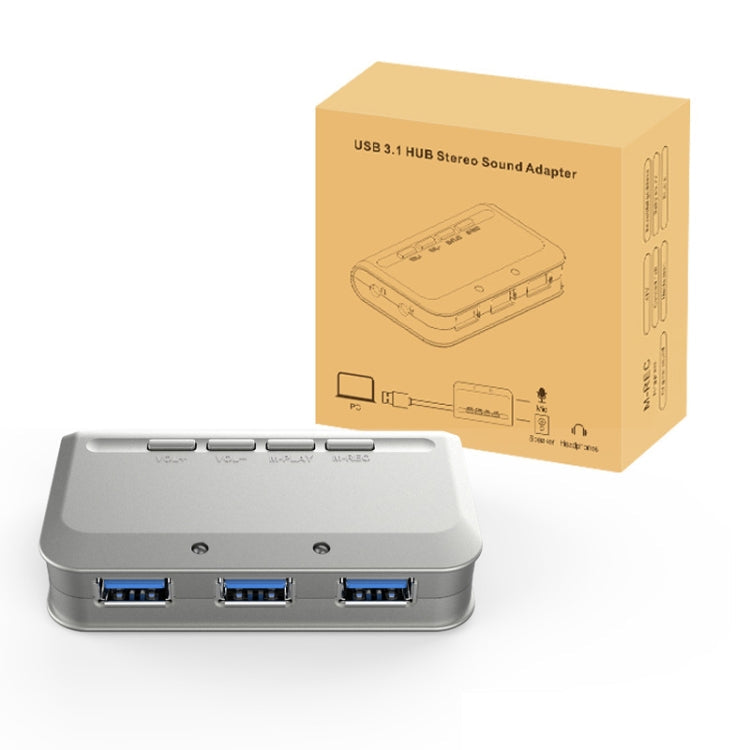 Lisslune | MB-103 USB 3.1 Three-Port Drive-Free HUB + 7.1 Voice Distorter Sound Card High-Speed Docking Station, PS5 Voice Distorter Sound Card Compatible with PS4 Headset, Cable Length: 1.2m(1 to 3)