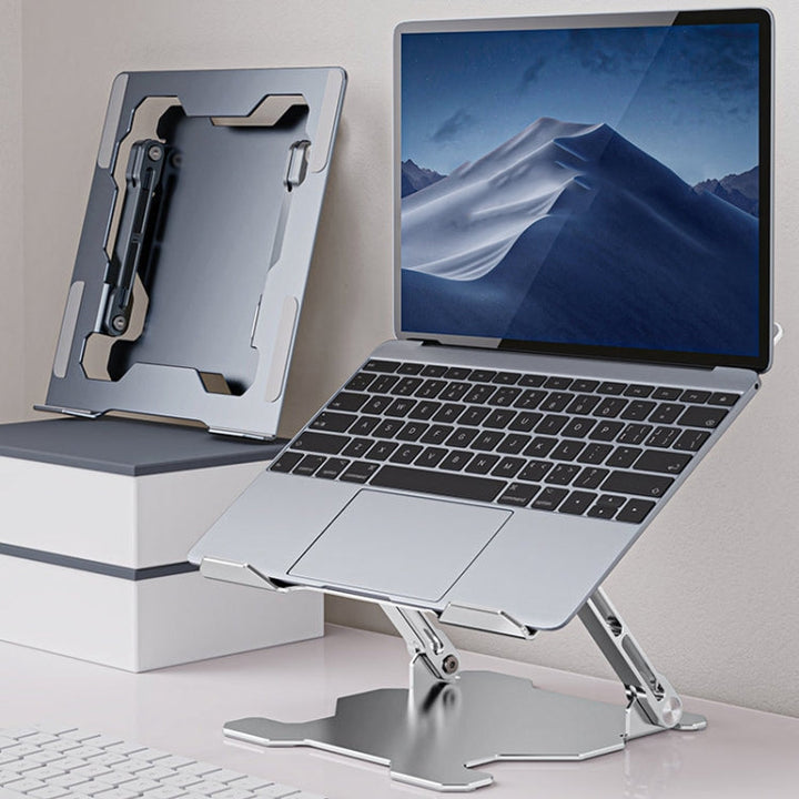 Lisslune | Integrated foldable laptop stand hollow heat dissipation flat desktop stand (Dark Gray)