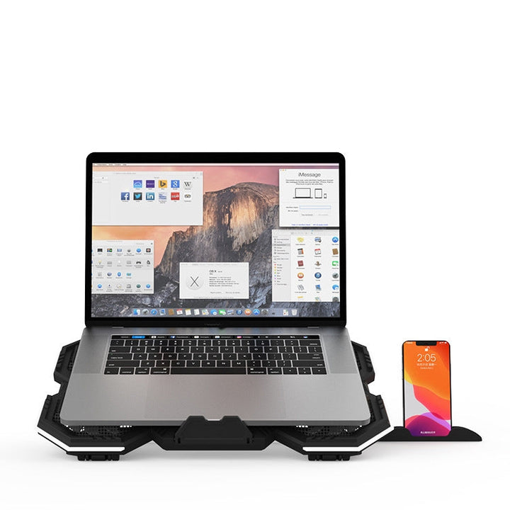 Lisslune | F12 6 Fans USB Semiconductor Computer Radiator Laptop Stand with Phone Holder, Color: Blue Light