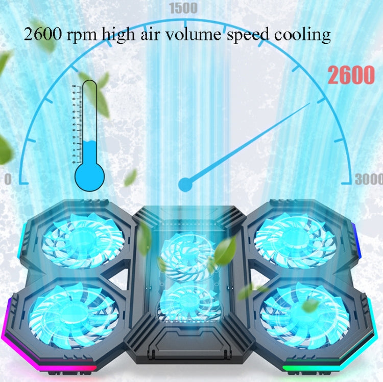 Lisslune | F12 6 Fans USB Semiconductor Computer Radiator Laptop Stand with Phone Holder, Color: Blue Light