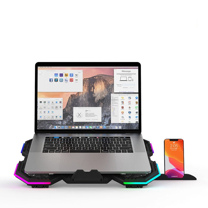 Lisslune | F12 6 Fans USB Semiconductor Computer Cooler Laptop Stand with Phone Holder, Color: Blue Light + RGB Light