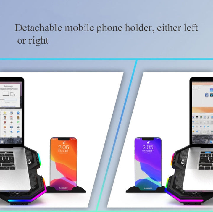 Lisslune | F12 6 Fans USB Semiconductor Computer Cooler Laptop Stand with Phone Holder, Color: Blue Light + RGB Light