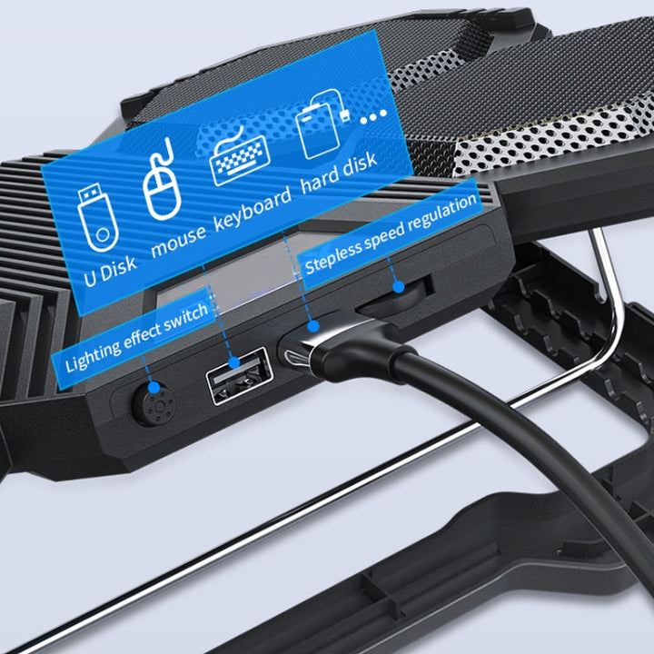 Lisslune | F12 6 Fans USB Semiconductor Computer Cooler Laptop Stand with Phone Holder, Color: Blue Light + RGB Light