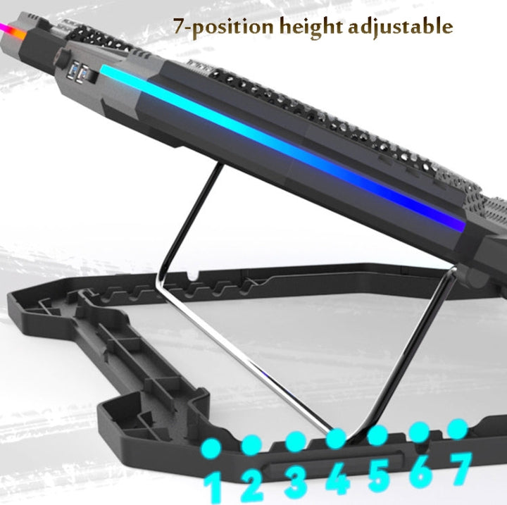 Lisslune | F12 6 Fans USB Semiconductor Computer Cooler Laptop Stand with Phone Holder, Color: Blue Light + RGB Light