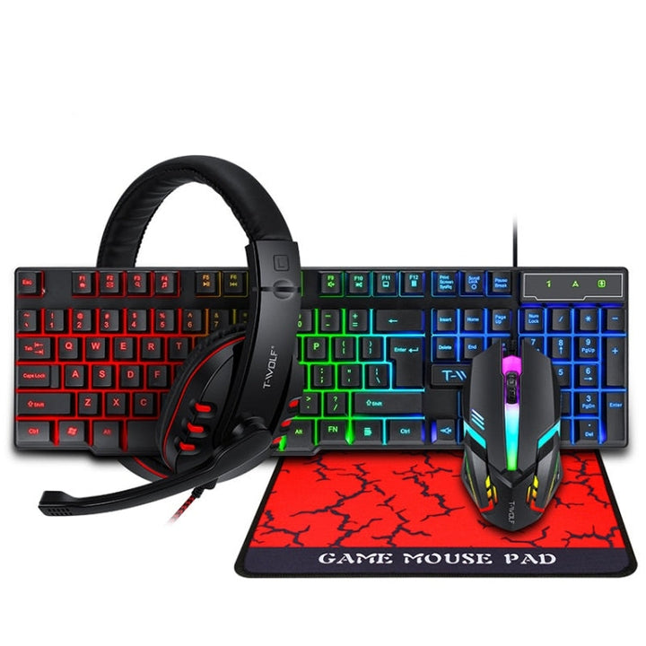 Lisslune | T-WOLF TF-800 4 in 1 Gaming Luminous Keyboard Mouse Headset Set (English Version)