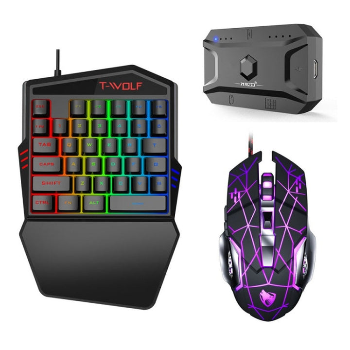 Lisslune | T-WOLF Mobile Gaming One-Hand Keyboard, Specification: Keyboard + Mouse + Throne