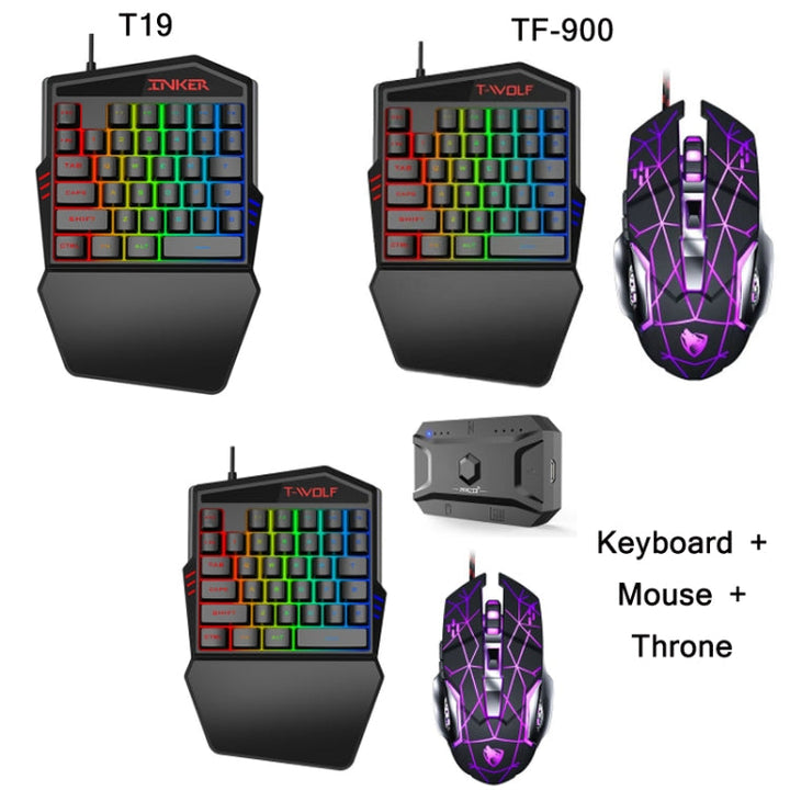 Lisslune | T-WOLF Mobile Gaming One-Hand Keyboard, Specification: Keyboard + Mouse + Throne