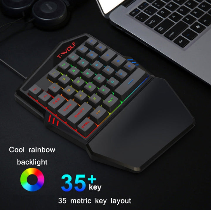Lisslune | T-WOLF Mobile Gaming One-Hand Keyboard, Specification: Keyboard + Mouse + Throne