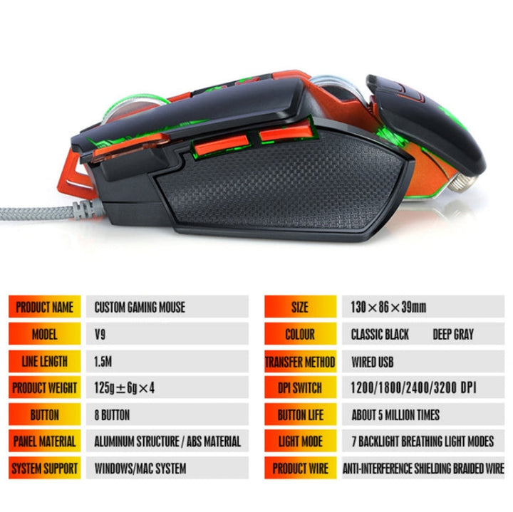 Lisslune | T-WOLF V9 8 Keys 3200 DPI Gaming Macro Definition Mechanical Wired Mouse (Silver)