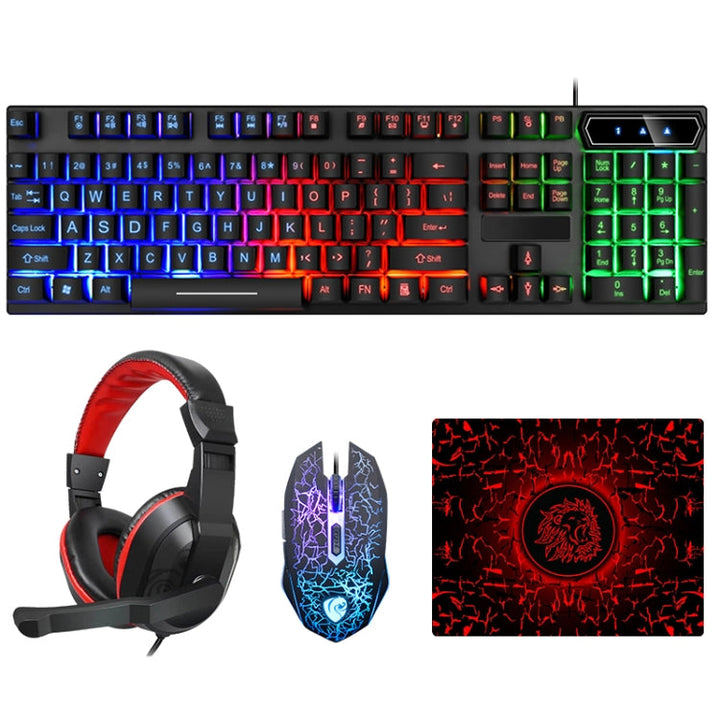 Lisslune | LD-126 4-in-1 Illuminated Keyboard + Mouse + Headphones + Mouse Pad Set
