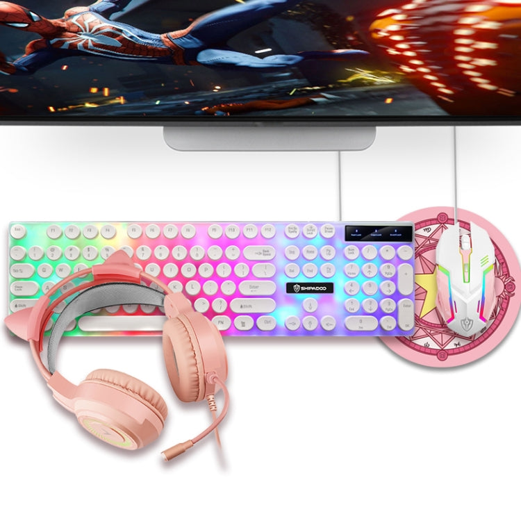 Lisslune | Shipadoo LD-122 4 in 1 Girly Glowing Keyboard + Mouse + Headphones + Mousepad Set (Pink Punk)