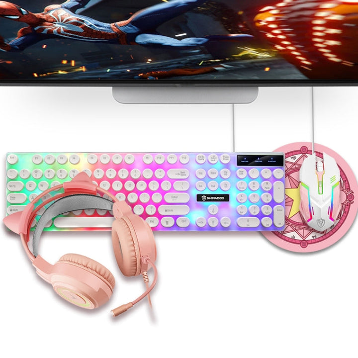 Lisslune | Shipadoo LD-122 4 in 1 Girly Glowing Keyboard + Mouse + Headphones + Mousepad Set (Pink Punk)