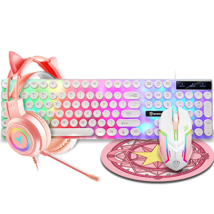Lisslune | Shipadoo LD-122 4 in 1 Girly Glowing Keyboard + Mouse + Headphones + Mousepad Set (Pink Punk)