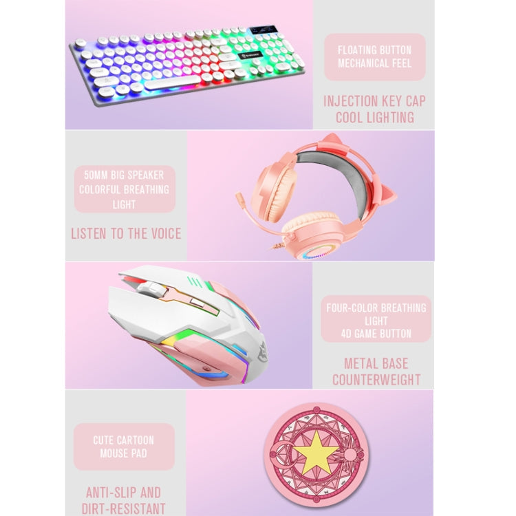 Lisslune | Shipadoo LD-122 4 in 1 Girly Glowing Keyboard + Mouse + Headphones + Mousepad Set (Pink Punk)